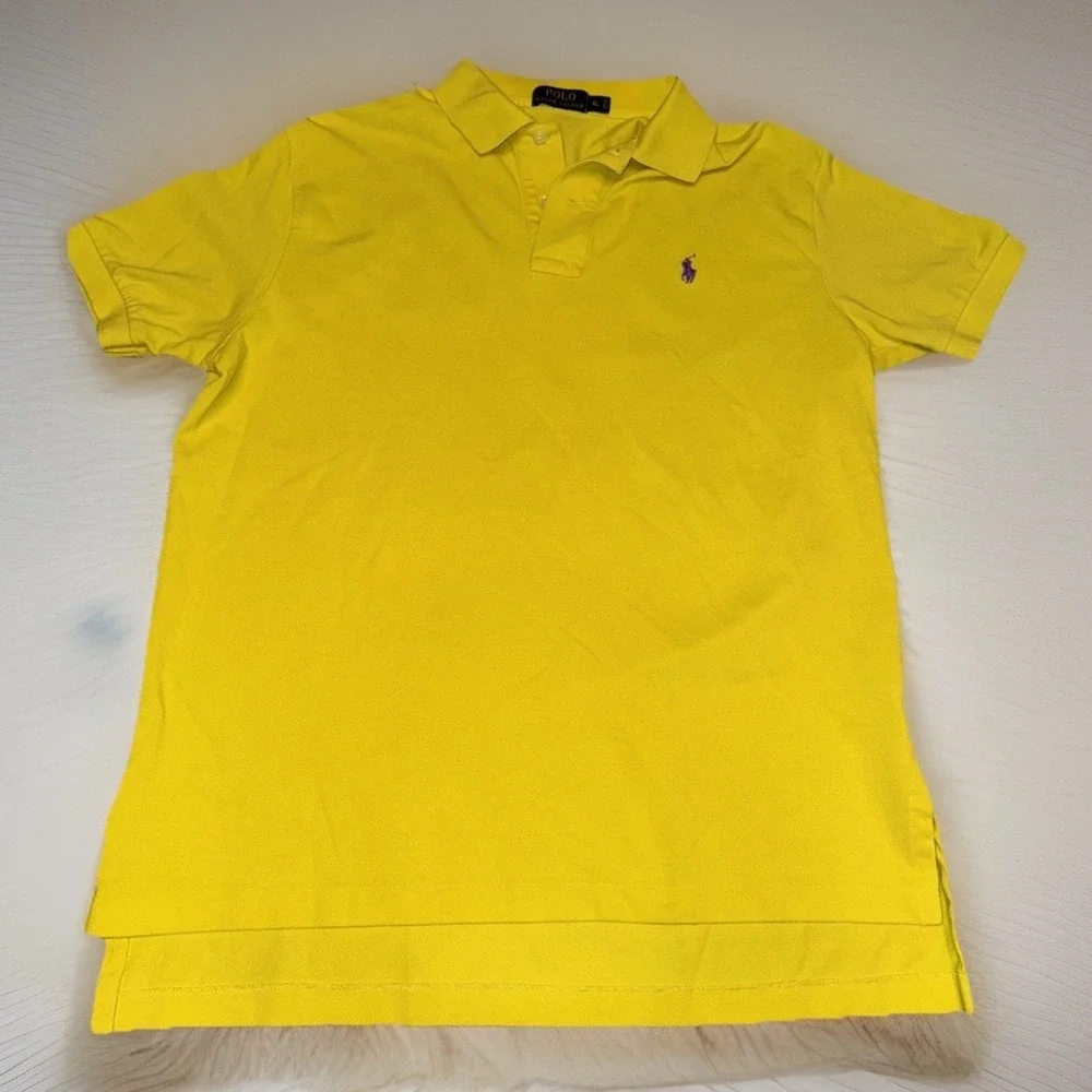 Ralph‎ Lauren Polo Shirt Mens XL Yellow Cotton Blue Label Short Sl Preppy Casual